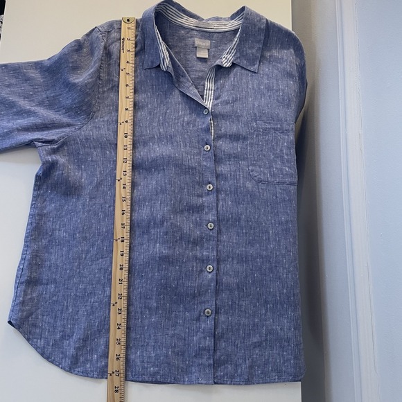 Chicos 100% Linen Patterned Button Up Shirt Blue XXL Capsule Basic Minimalist - Picture 10 of 10